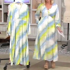 Laurie Felt Petite Long Sleeve Maxi Dress Blue Tie Dye SZ P14